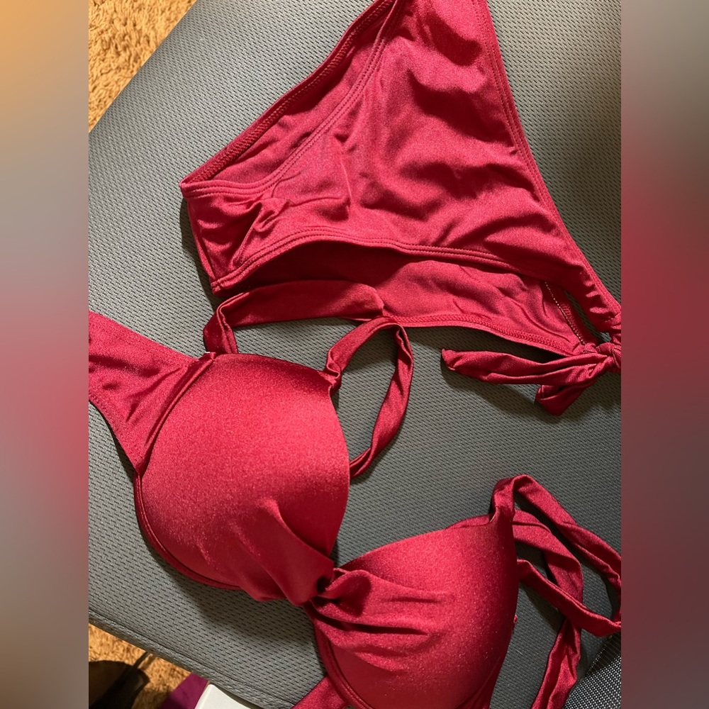 Red Shein bikini, never worn, size small with tie straps